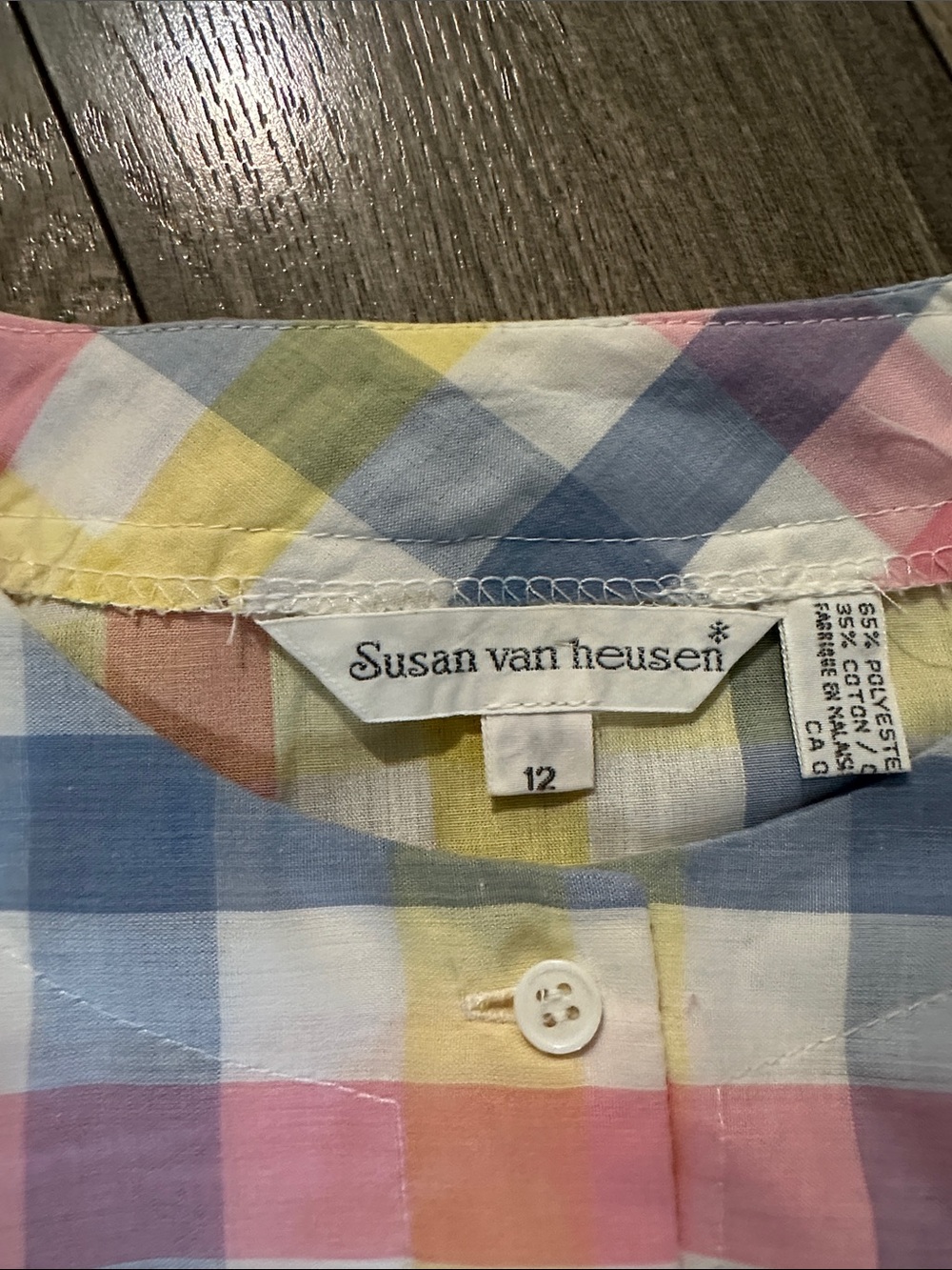Van Heusen Pastel Plaid Short Sleeve Top in Pink, Yellow & Blue - Picture 2 of 2